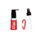 50 ml bottle, spray and locking pump nozzles, red holster, clip, belt loop and carabiner